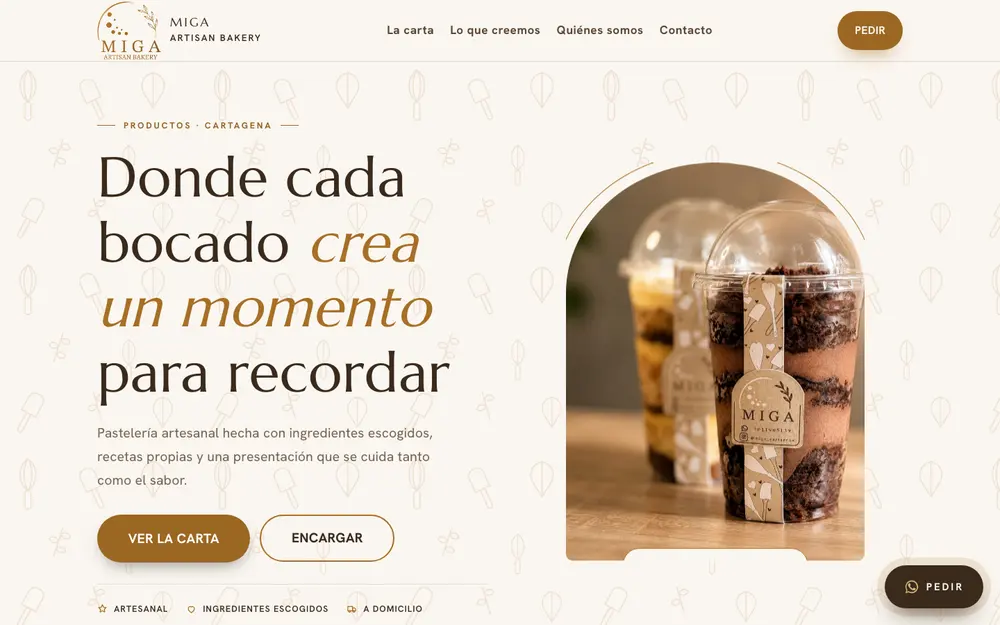 Página de Miga, pastelería artesanal