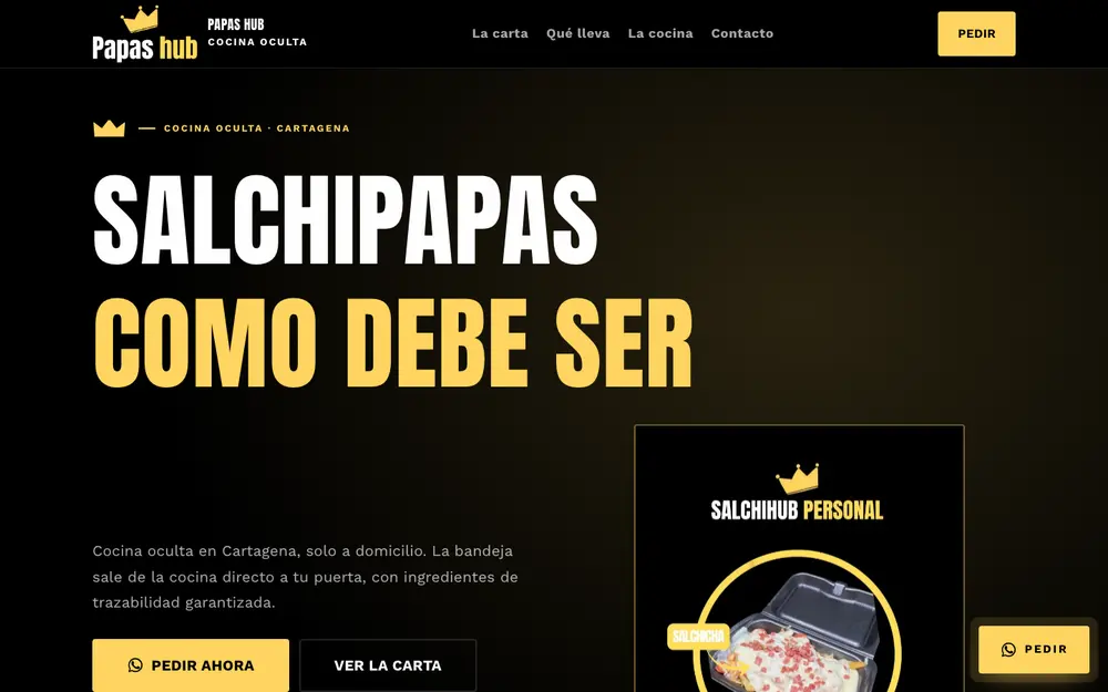 Página de Papas Hub, cocina oculta