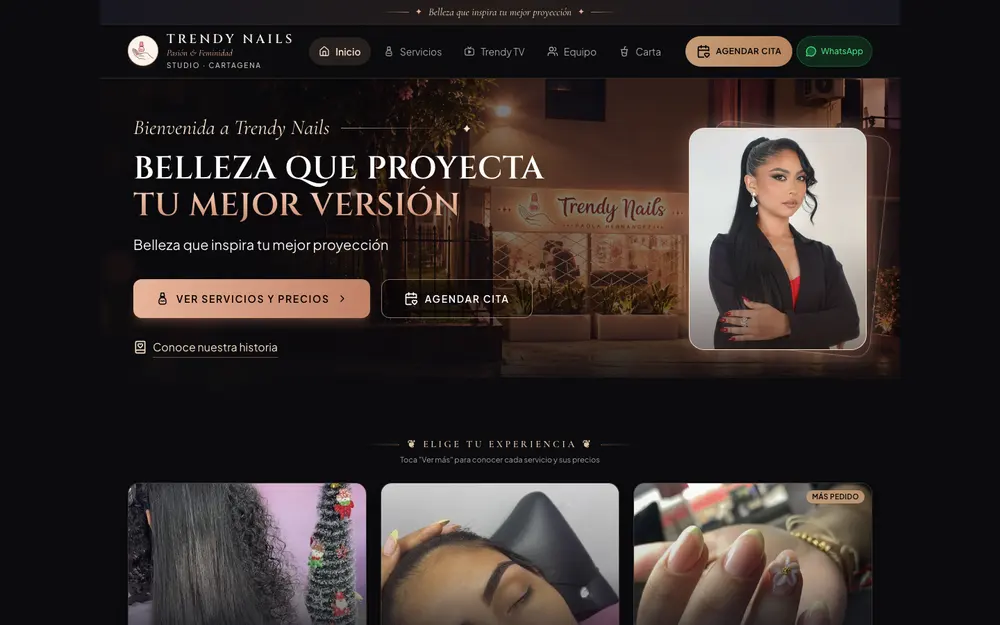 Página de Trendy Nails, estudio de uñas